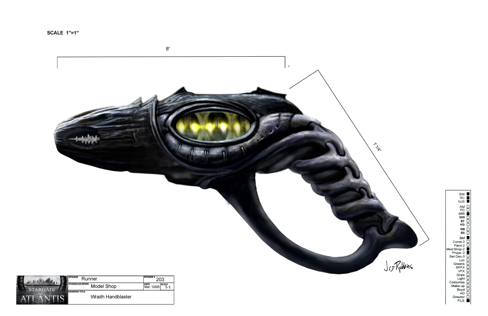 Wraith handgun and holster #StargateAtlantis concept art by James Robbins #Stargate #Atlantis #SGA #ConceptArt