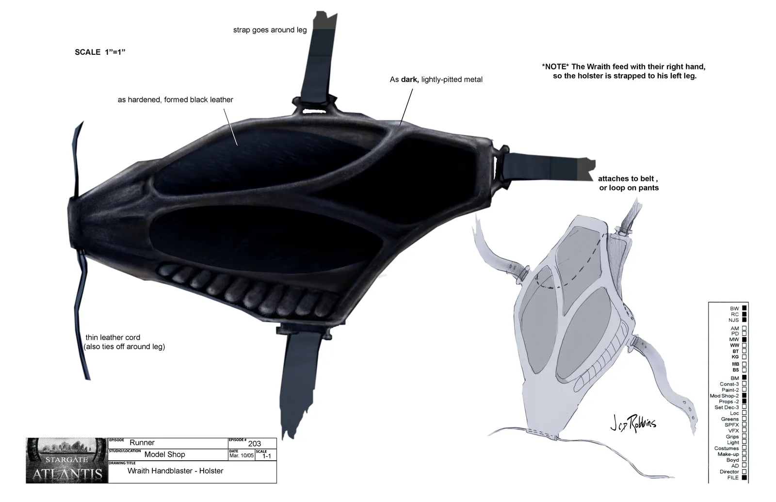 Wraith handgun and holster #StargateAtlantis concept art by James Robbins #Stargate #Atlantis #SGA #ConceptArt