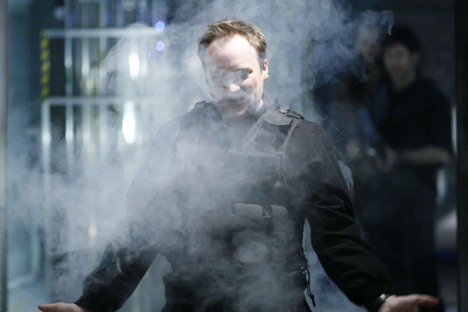 Behind the scenes on #StargateAtlantis Actor @dhewlett makes his onset smoke and pyro entrance to the tune of Enter…