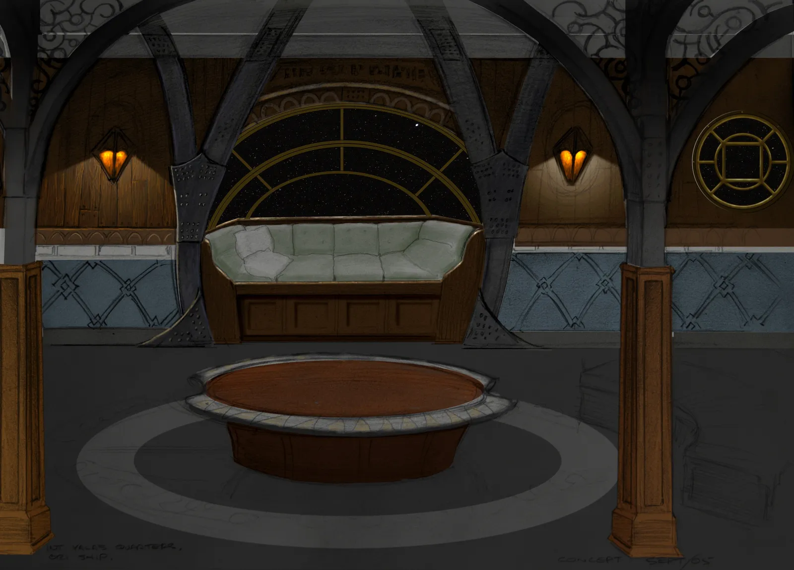 Vala's quarters on the Ori ship - "Camelot" Concept art by James Robbin #Stargate #SG1 #StargateSG1