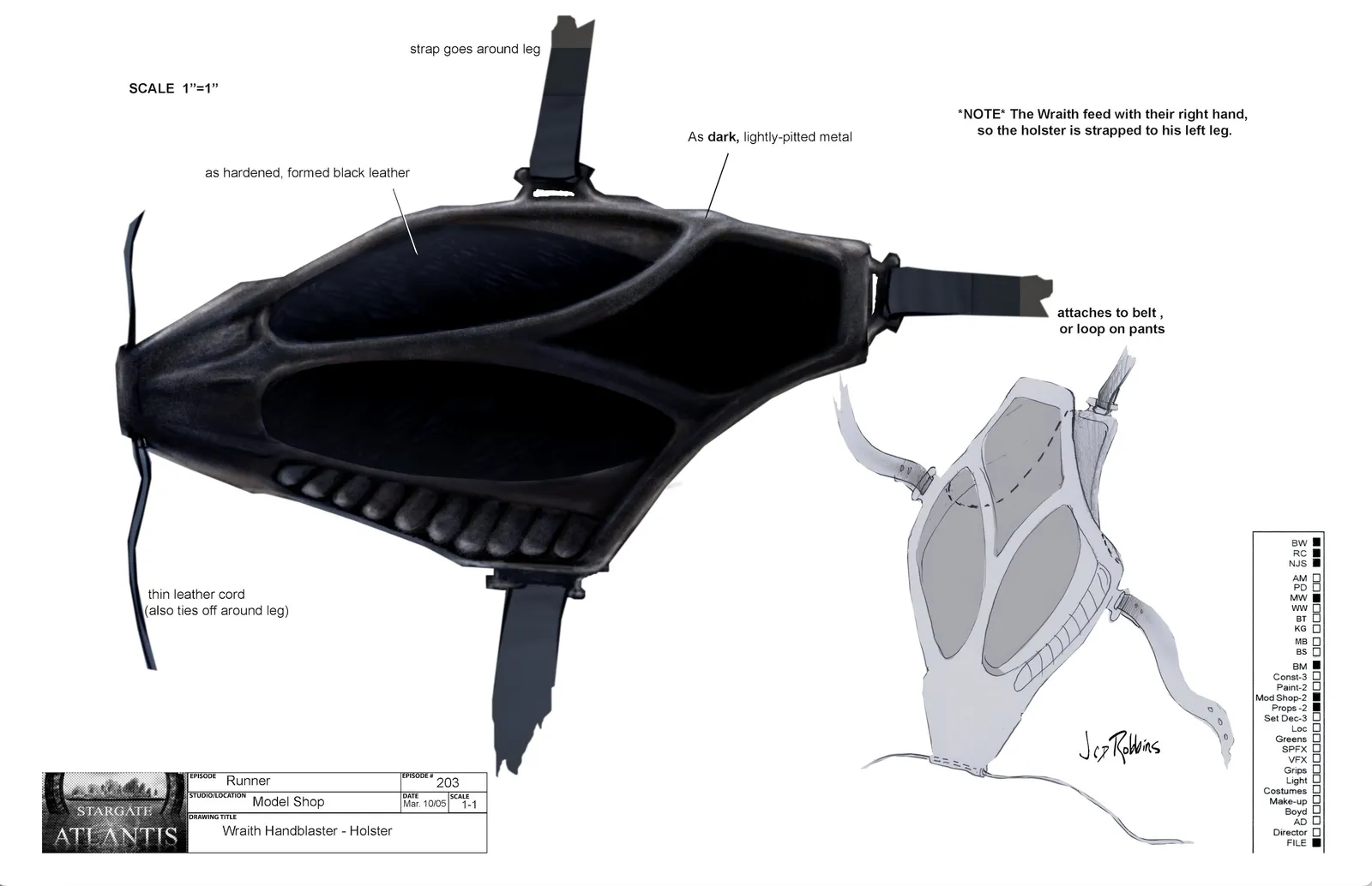 Wraith hand blaster and holster - concept art by James Robbins #Stargate #Atlantis #StargateAtlantis #SGA