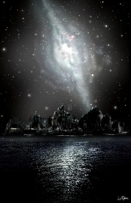 Stargate: Atlantis concept art - Rising I and II (Atlantis at Night by James Robbins)