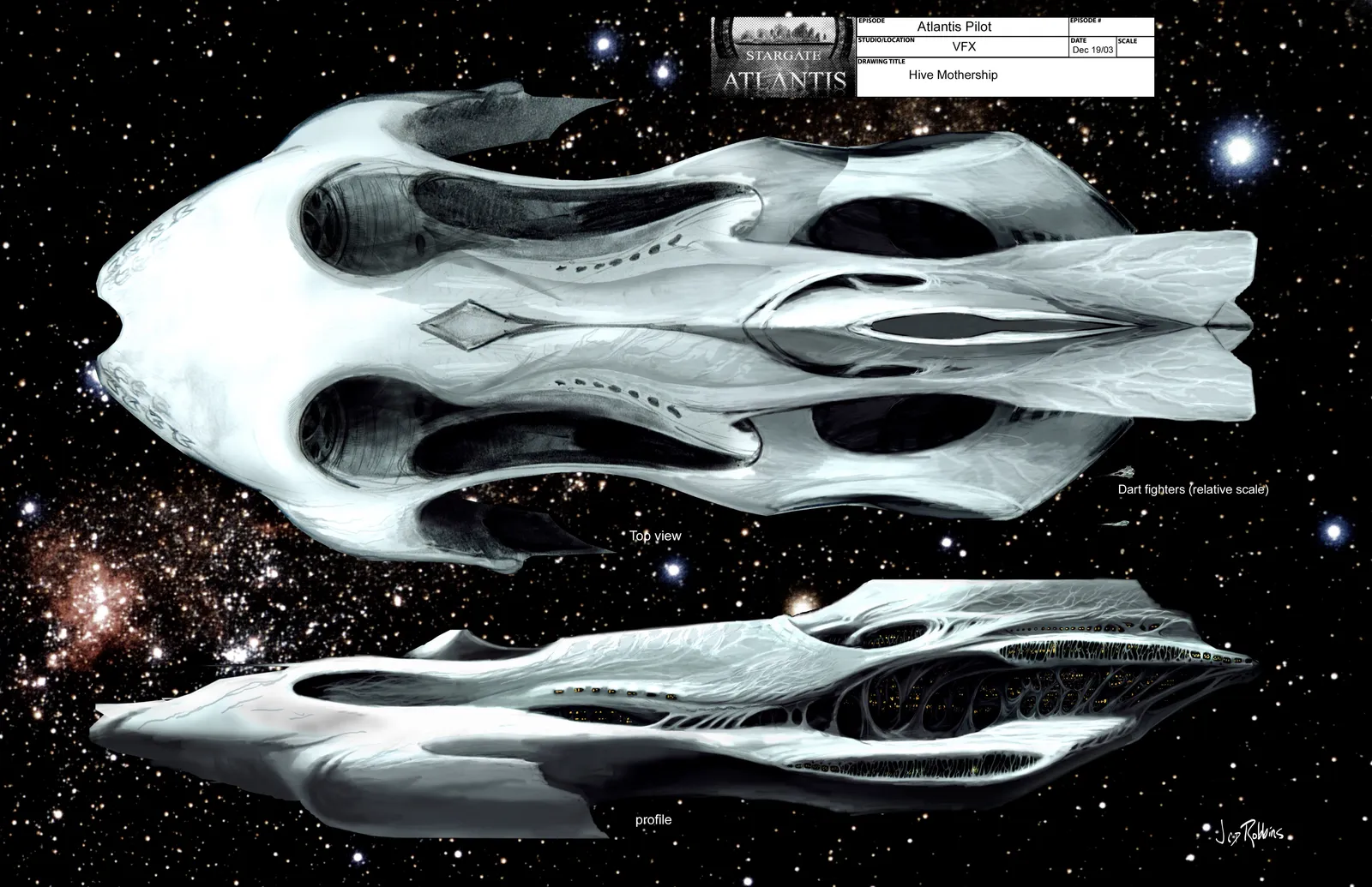 Stargate: Atlantis concept art - Rising I and II (Hive Mothership by Production Designer James Robbins)