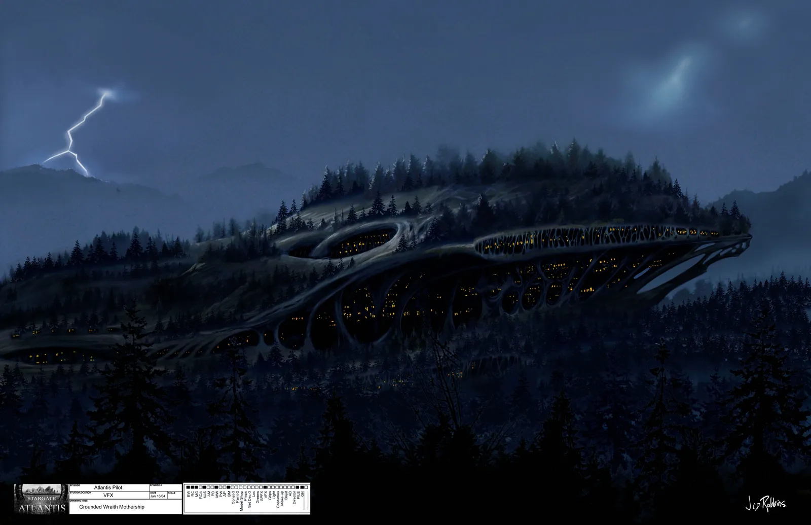 Stargate: Atlantis concept art - Rising I and II (Grounded Hive Ship by James Robbins)