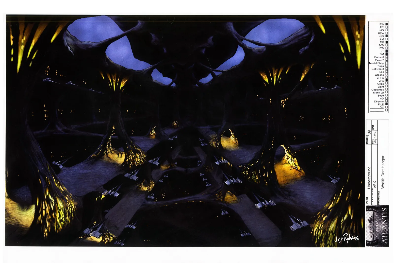 Stargate: Atlantis concept art - "Underground" (Wraith Dart Hangar by James Robbins)