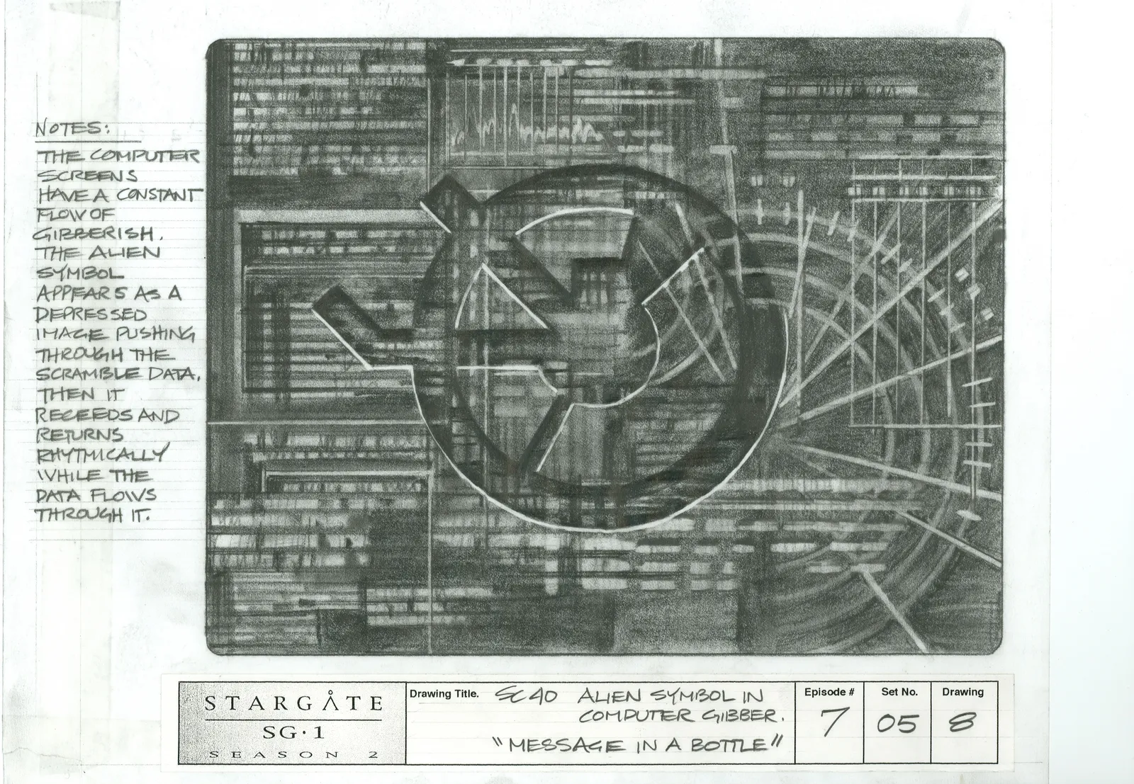 Stargate: SG-1 concept art - "Message in a Bottle" (Alien symbol in computer gibber)