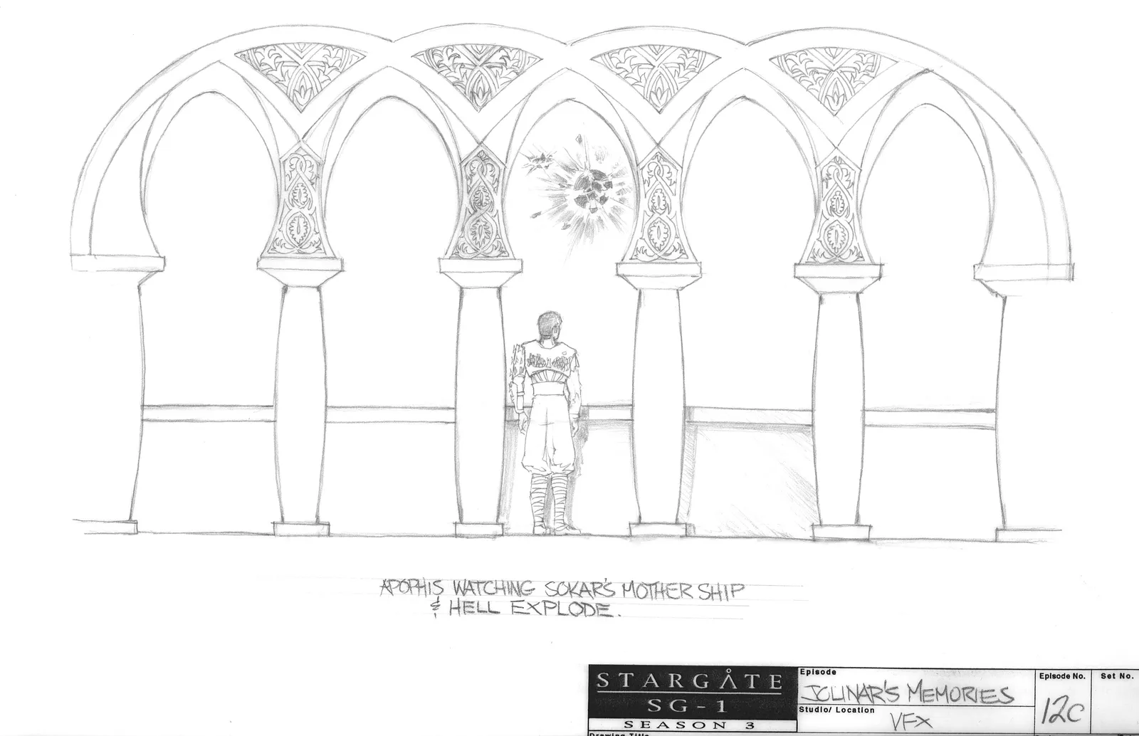 Stargate: SG-1 concept art - "Jolinar's Memories" (Apophis watches Sokar's ship explode)