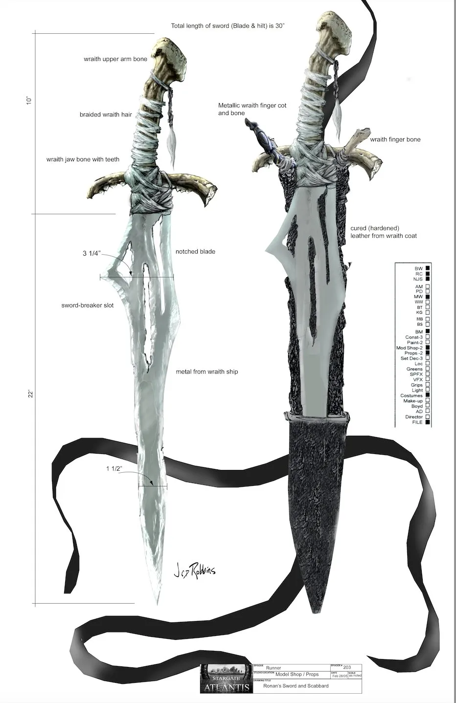 Stargate: Atlantis concept art - Ronon's sword and scabbard (Runner) by James Robbins