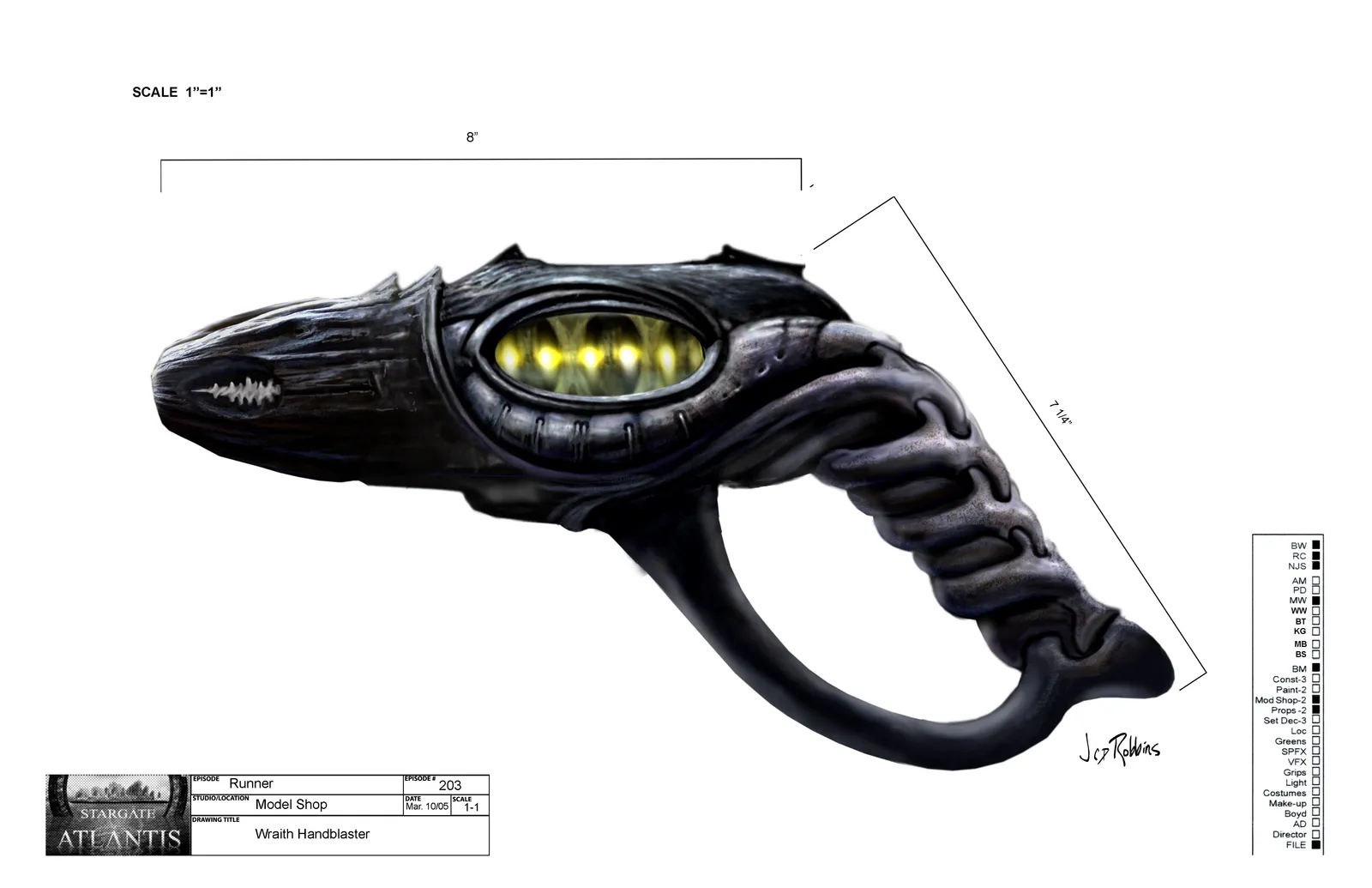 Stargate: Atlantis concept art - wraith hand blaster and holster (by James Robbins)