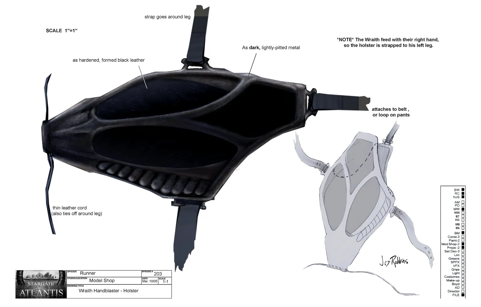 Stargate: Atlantis concept art - wraith hand blaster and holster (by James Robbins)