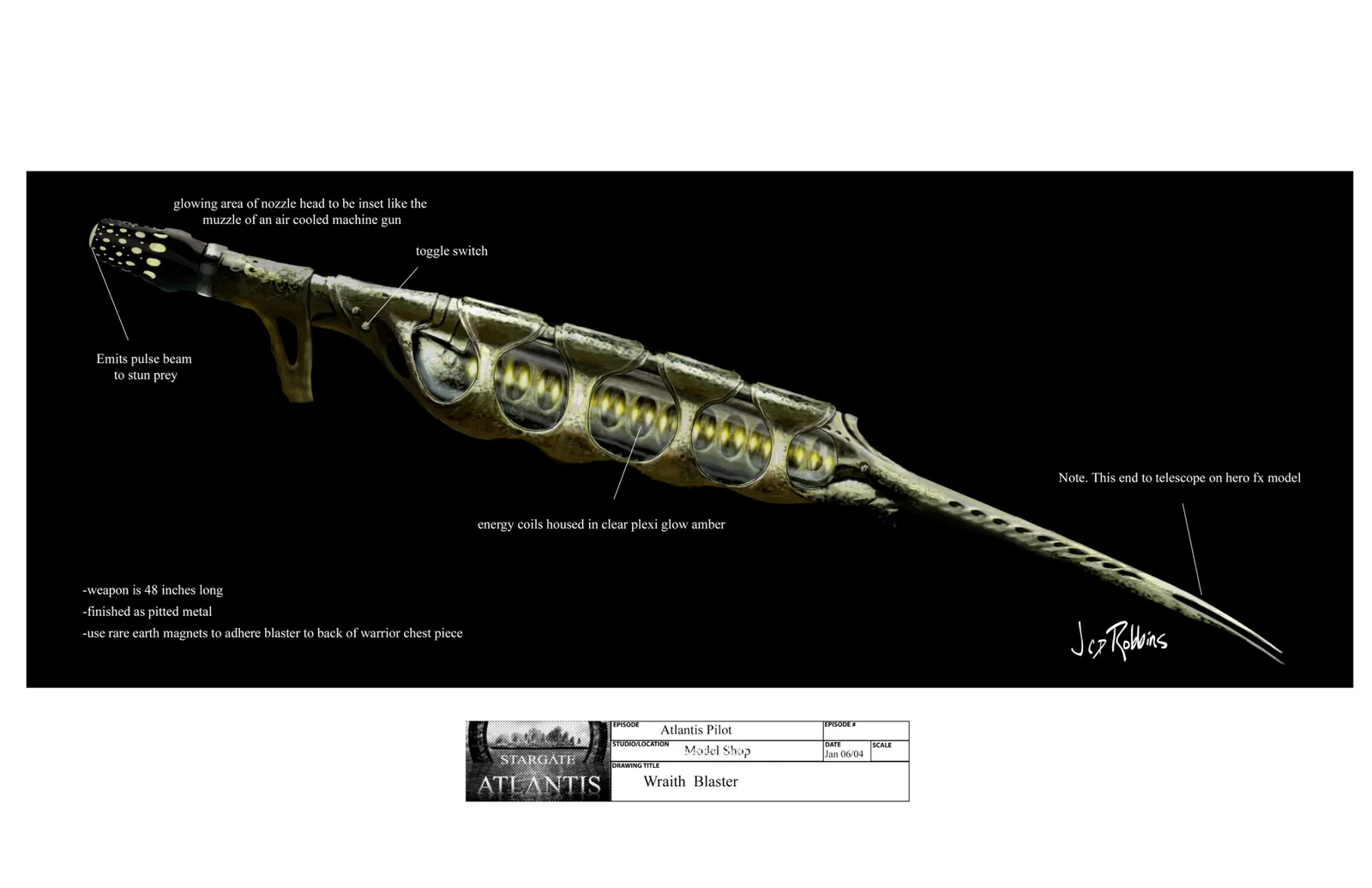 Classic Stargate concept art by James Robbins - "Wraith weapon"