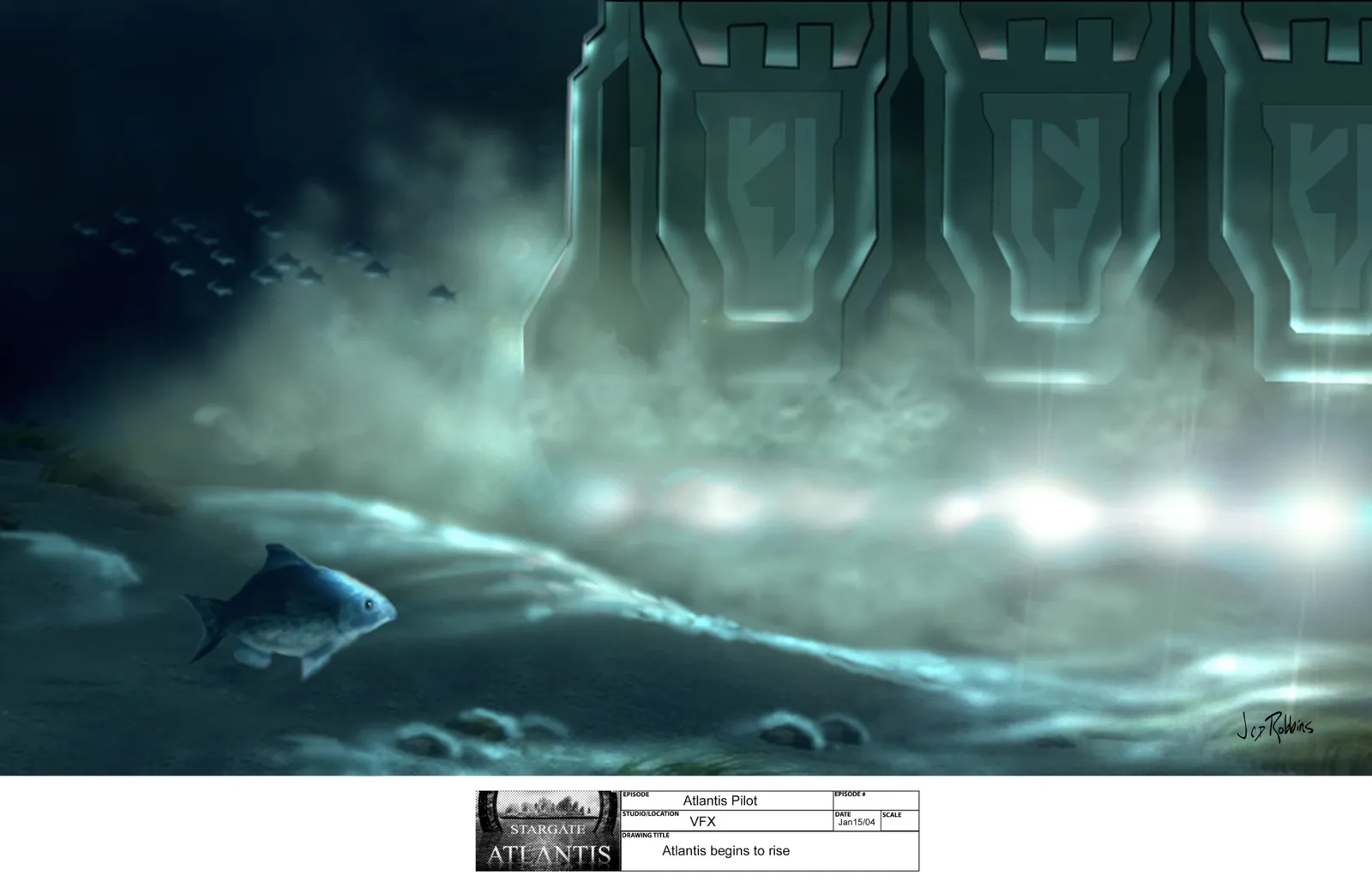 Classic Stargate concept art by James Robbins - Atlantis begins to rise
