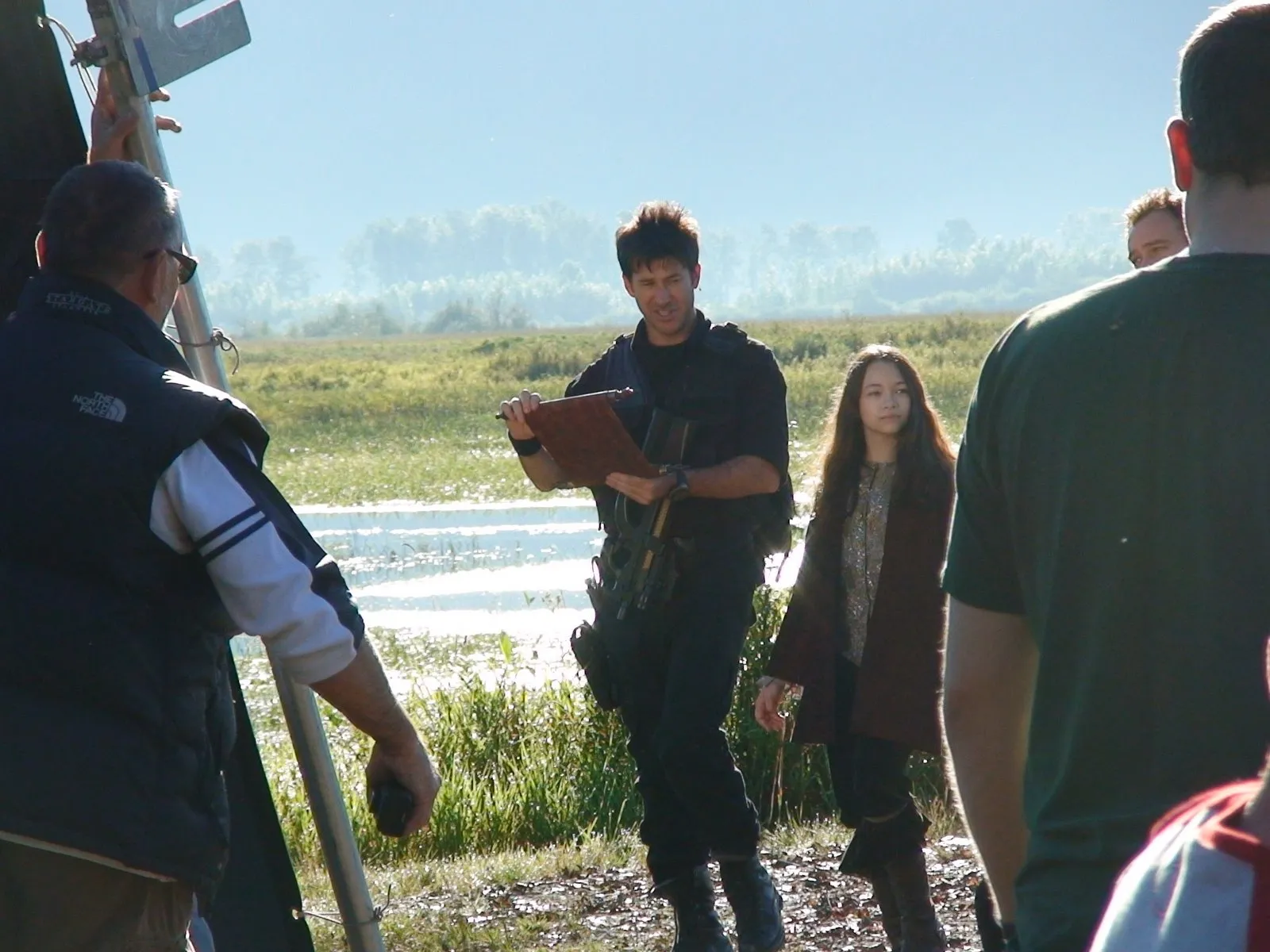 Stargate: Atlantis behind the scenes. Morning stroll. Who's the kid? #TestTheDrive